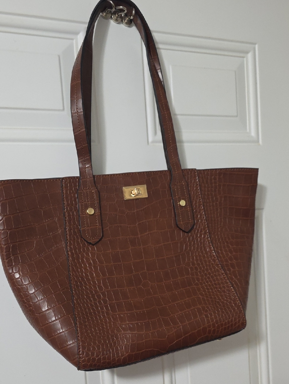 Classic Croc-Embossed Brown Tote Bag From Cracker Barrel